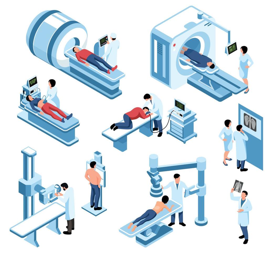 Isometric Ultrasound Xray Scan Diagnostic Icon Set vector