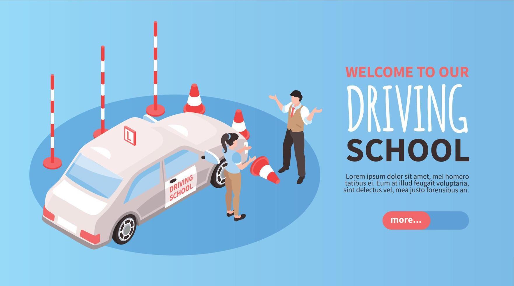 Isometric Driving School Horizontal Banner vector