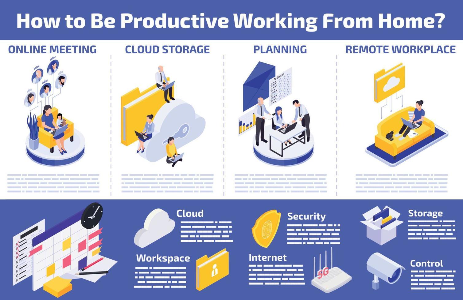 Productive Working Home Infographics vector