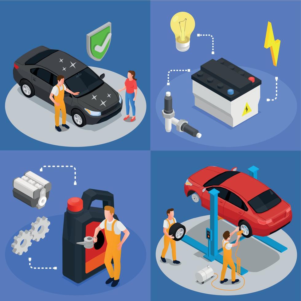 Car Service 2x2 Isometric Design Concept vector