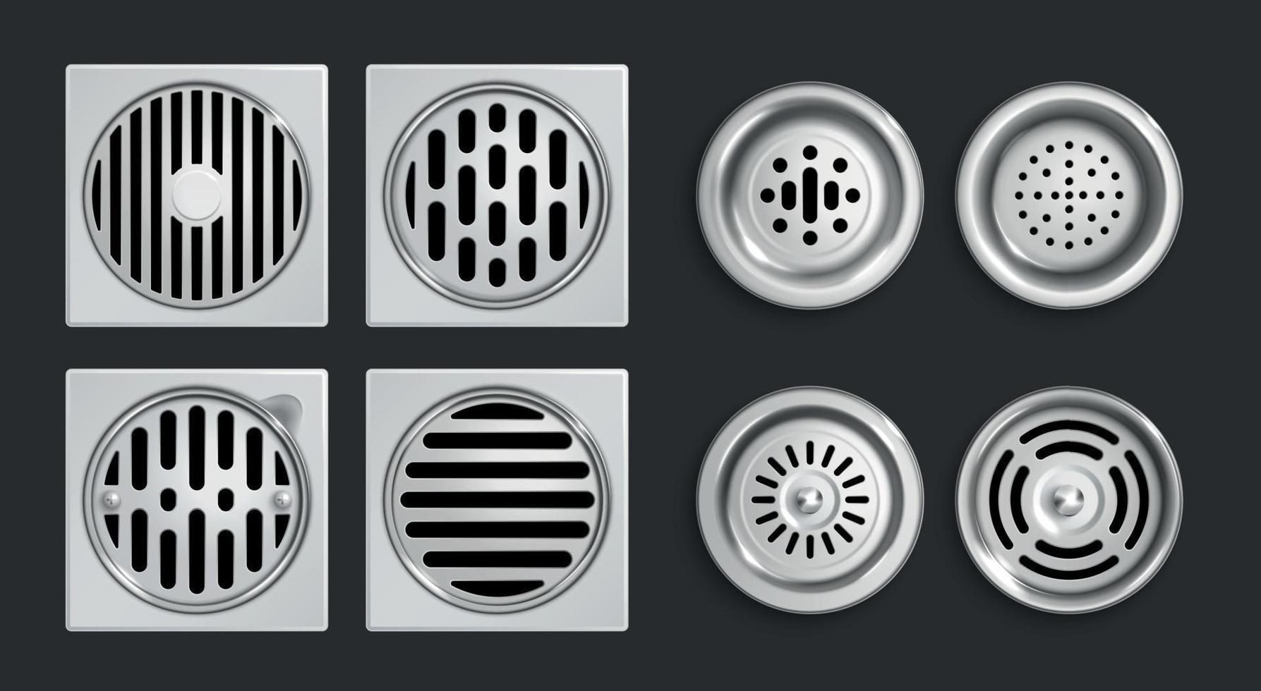 Realistic Drainage Grates Icon Set vector