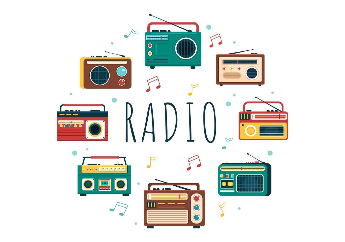 reproductor de radio para grabar, programa de entrevistas, entrevistas a celebridades y escuchar música en una plantilla dibujada a mano ilustración de estilo plano de dibujos animados vector