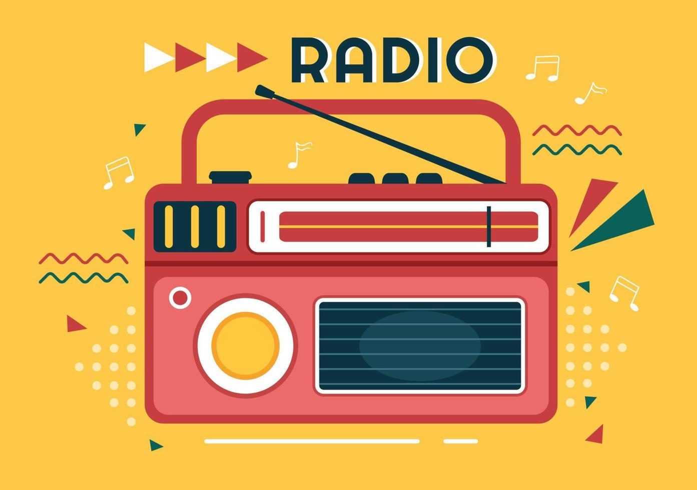 reproductor de radio para grabar, programa de entrevistas, entrevistas a celebridades y escuchar música en una plantilla dibujada a mano ilustración de estilo plano de dibujos animados vector