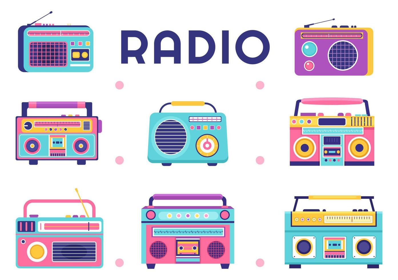 Radio Player for Record, Talk Show, Interviews Celebrity and Listening to Music in Template Hand Drawn Cartoon Flat Style Illustration vector