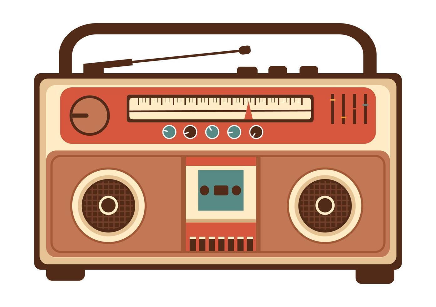 Retro Radio Player Style for Record, Old Receiver, Interviews Celebrity and Listening to Music in Template Hand Drawn Cartoon Flat Illustration vector