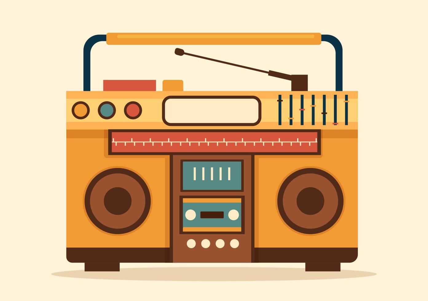 Retro Radio Player Style for Record, Old Receiver, Interviews Celebrity and Listening to Music in Template Hand Drawn Cartoon Flat Illustration vector