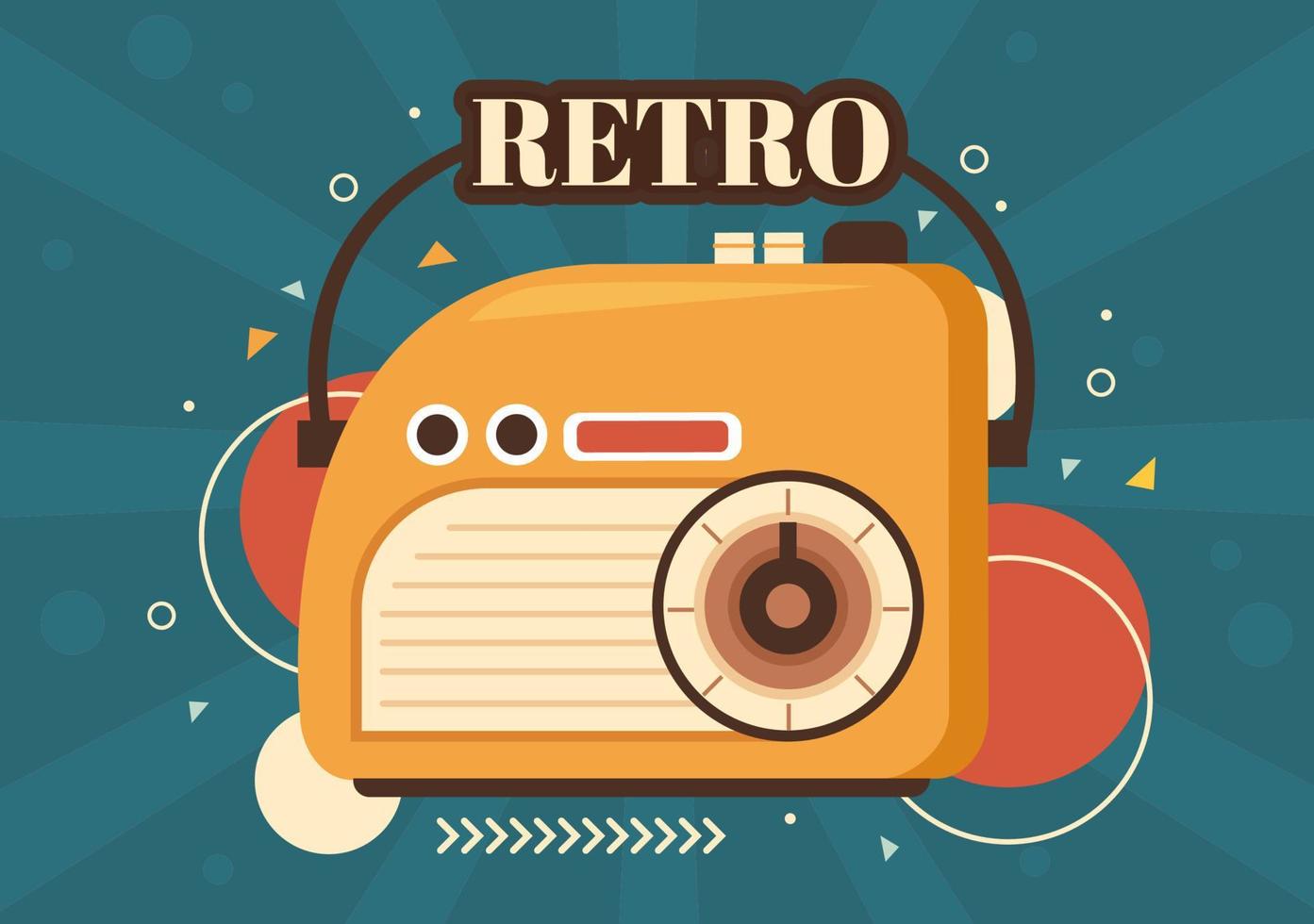 estilo de reproductor de radio retro para grabación, receptor antiguo, entrevistas a celebridades y escuchar música en una plantilla dibujada a mano ilustración plana de dibujos animados vector