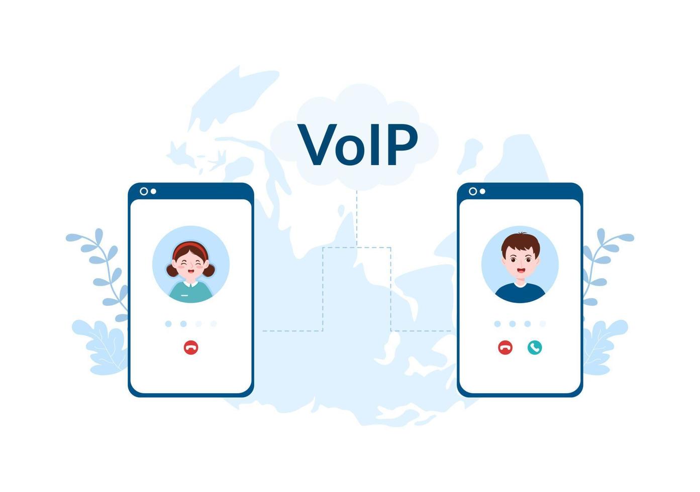 voip o protocolo de voz sobre internet con tecnología de esquema de telefonía y software de llamadas telefónicas de red en ilustración plana de dibujos animados dibujados a mano de plantilla vector