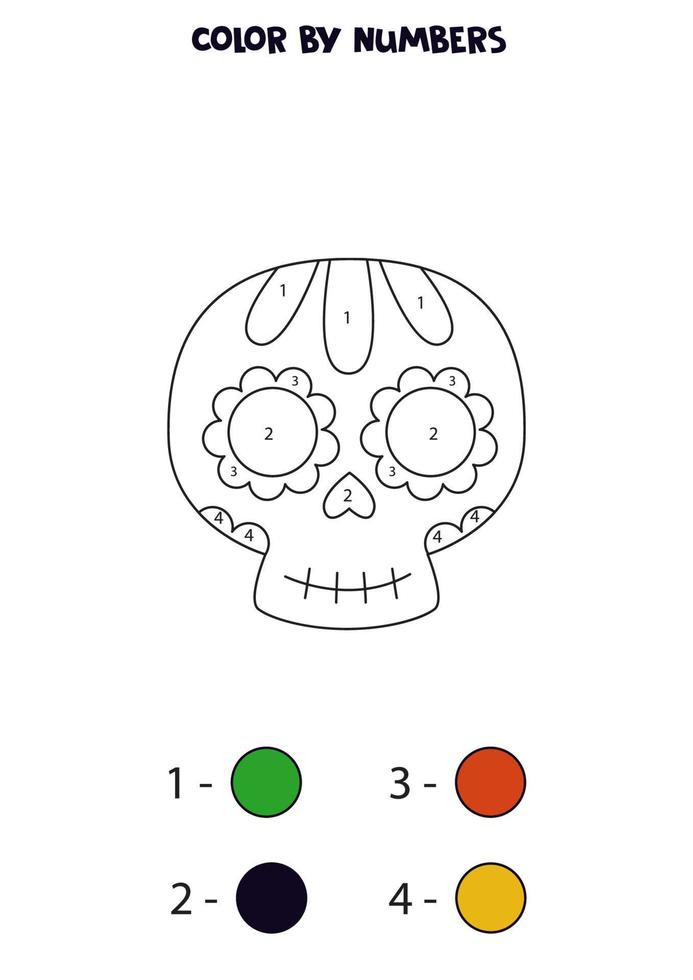Color skull by numbers. Worksheet for kids. vector