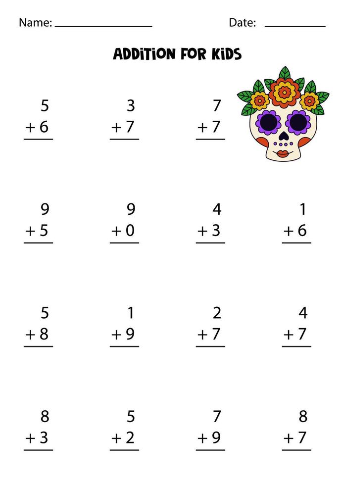 además para niños con calavera de dia de los muertos dibujada a mano. vector