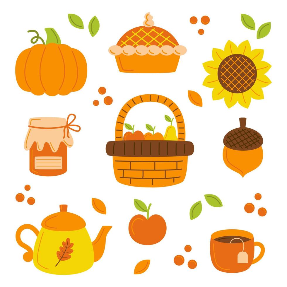 Autumn set. Fall elements. Vector illustration.