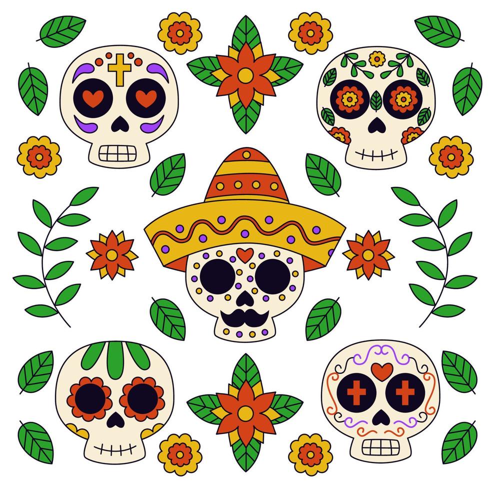 Hand drawn doodle day of dead background. vector