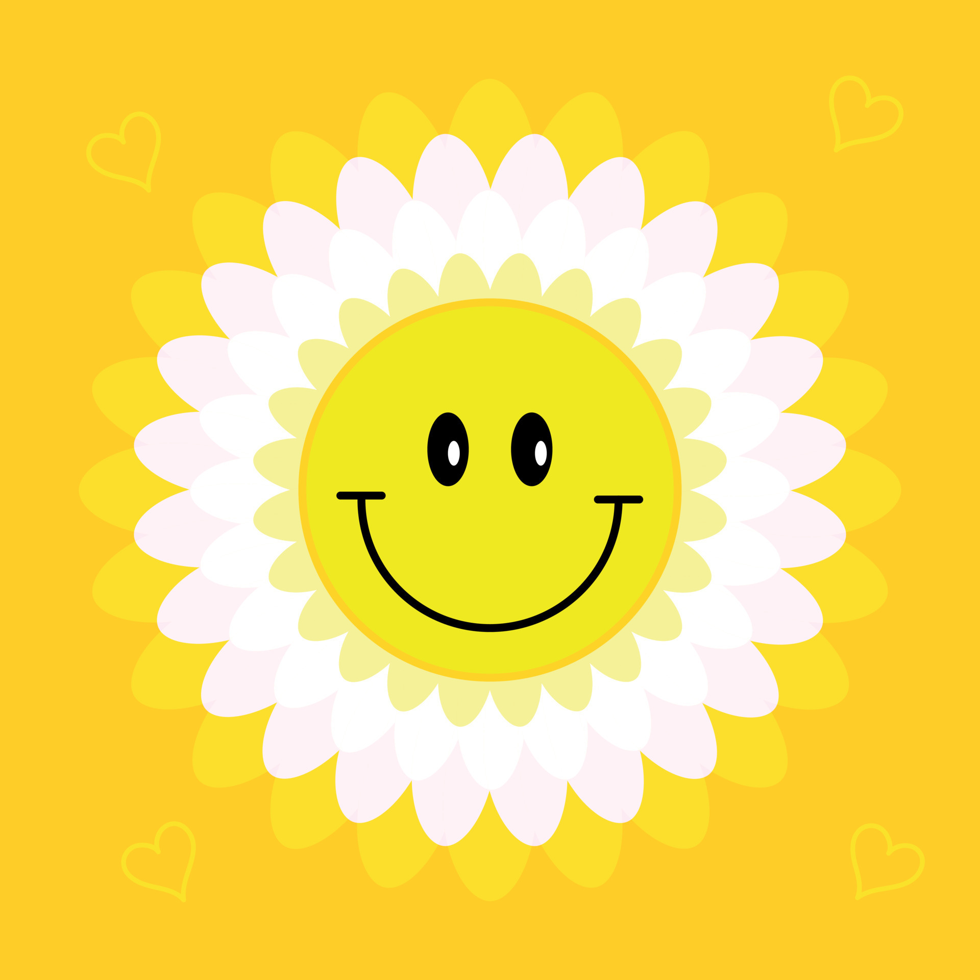 Daisy flower Smile face. Good vibes and positive emotion. Retro style