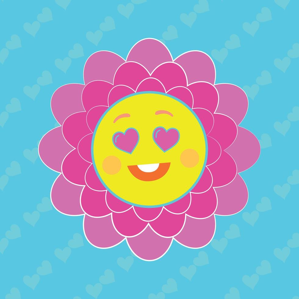 cara de sonrisa de flor de margarita. buen rollo y emoción positiva. estilo retro años 90. linda pegatina de flor de sonrisa. encantador emoticón. icono de diseño creativo de dibujos animados. vector