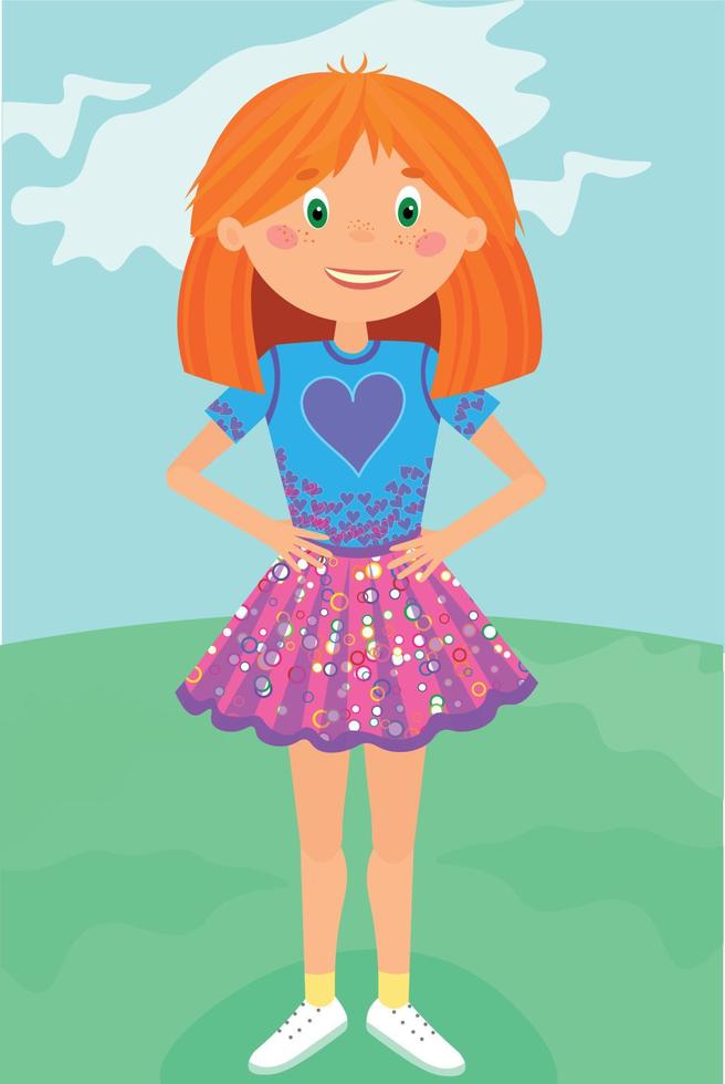 Cute girl. Summer. Vector design.