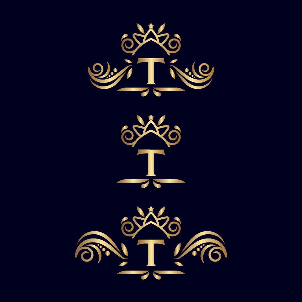 logotipo adornado de lujo real letra t vector