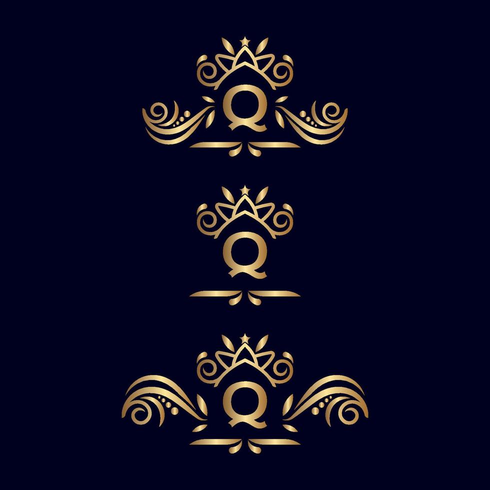 logotipo adornado de lujo real letra q vector