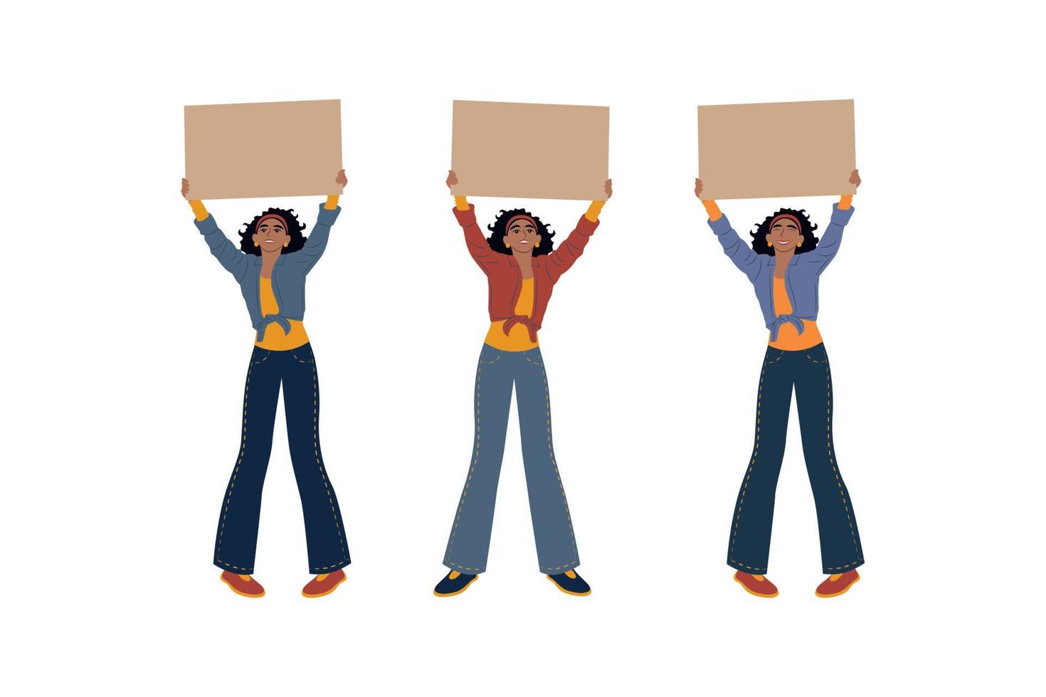 las mujeres negras con carteles muestran su posición. vector