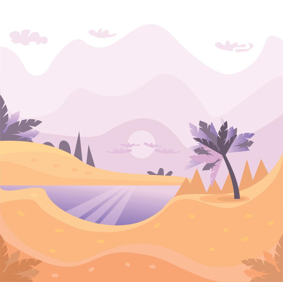 Sunset in the desert. Flat style vector illustration.