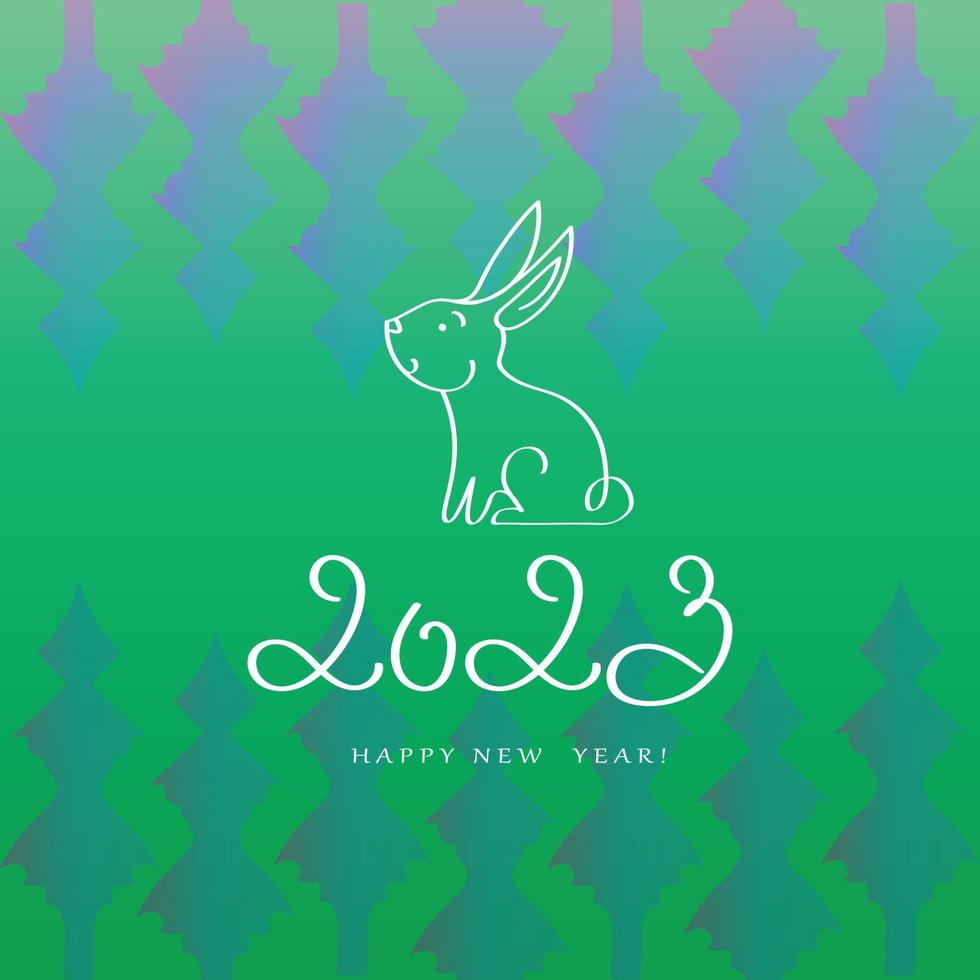 Happy New Year 2023 text design. Cover of business diary for 2023 with wishes. Symbol of the year - rabbit. Brochure design template, card, banner. Isolated on colorful background. vector
