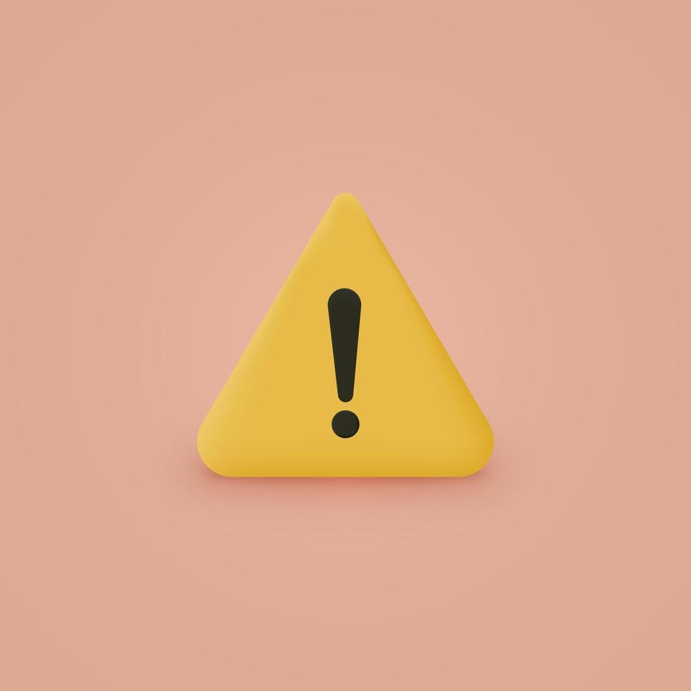 Warning message concept represented by exclamation mark icon. Exclamation 3d realistic symbol in triangle. vector