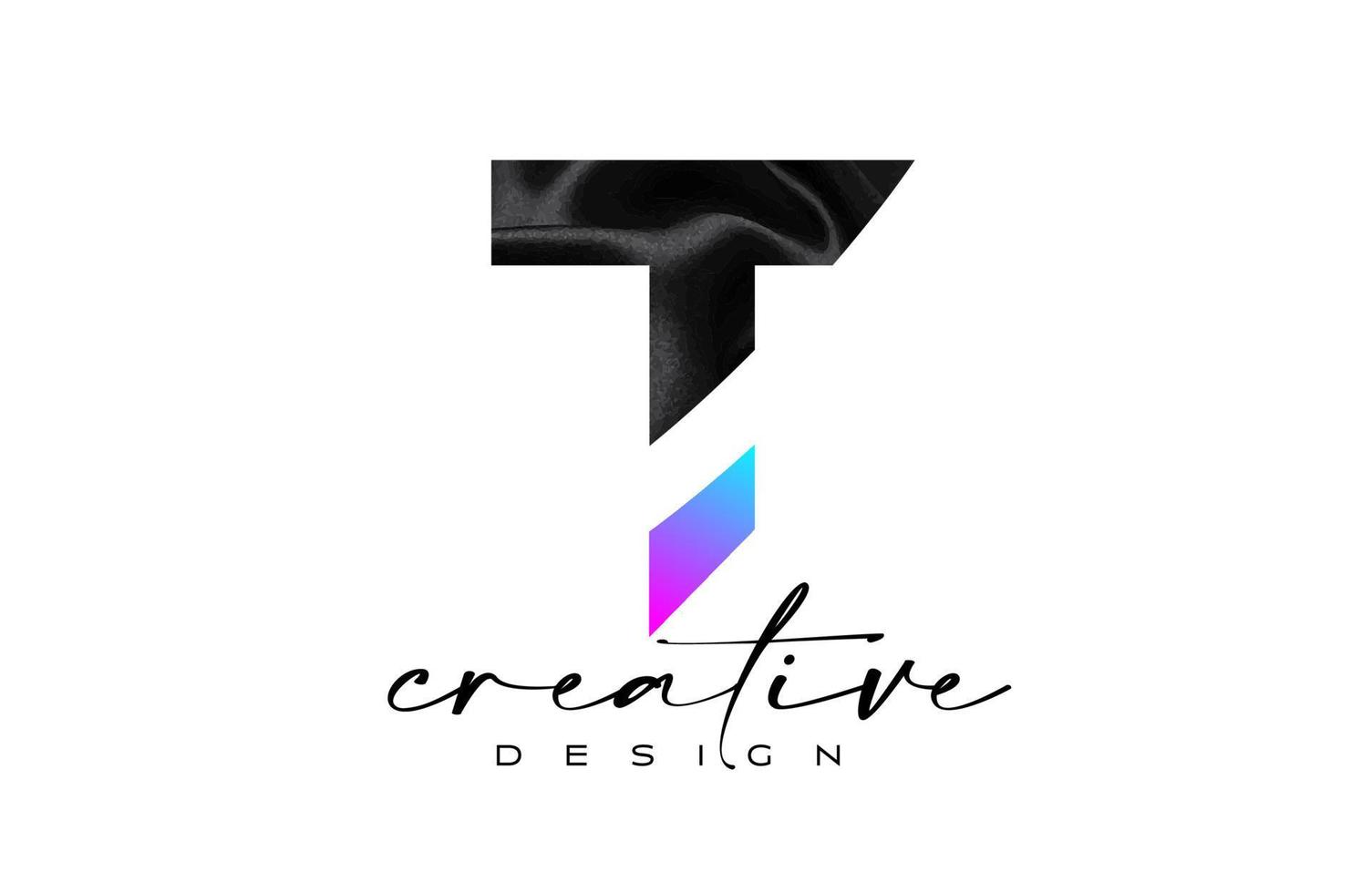Black Silk Letter T Logo Design with Textile Material Texture and Creative Design Vector