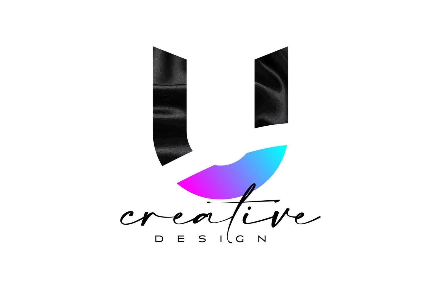 Black Silk Letter U Logo Design with Textile Material Texture and Creative Design Vector