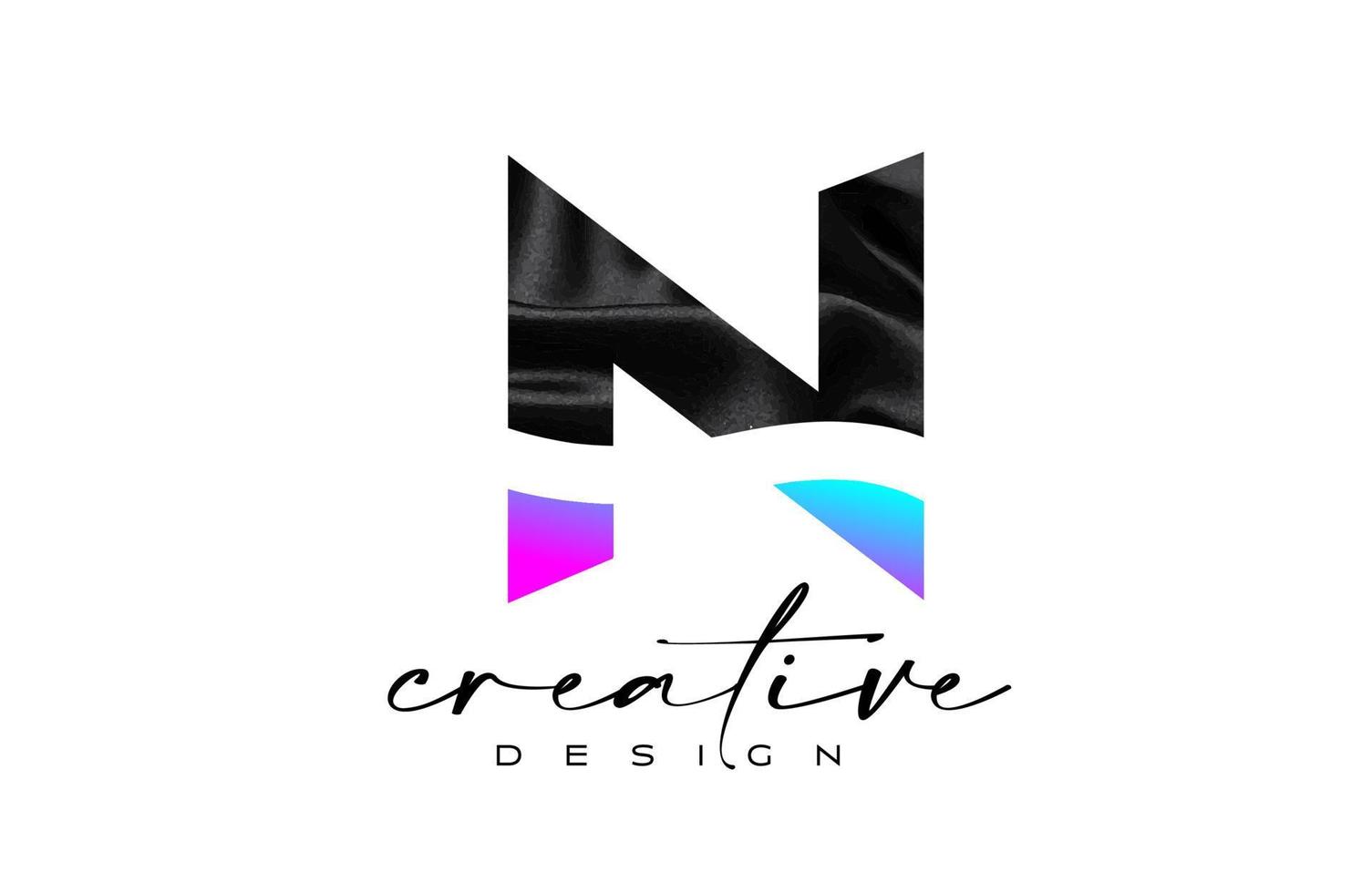 Black Silk Letter N Logo Design with Textile Material Texture and Creative Design Vector