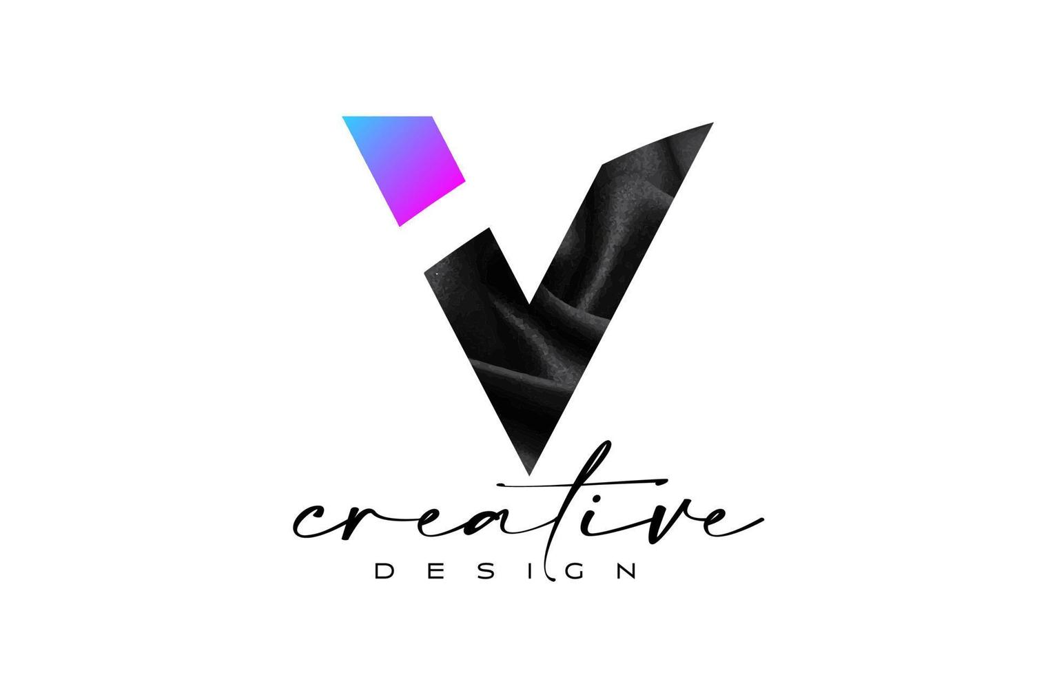 Black Silk Letter V Logo Design with Textile Material Texture and Creative Design Vector