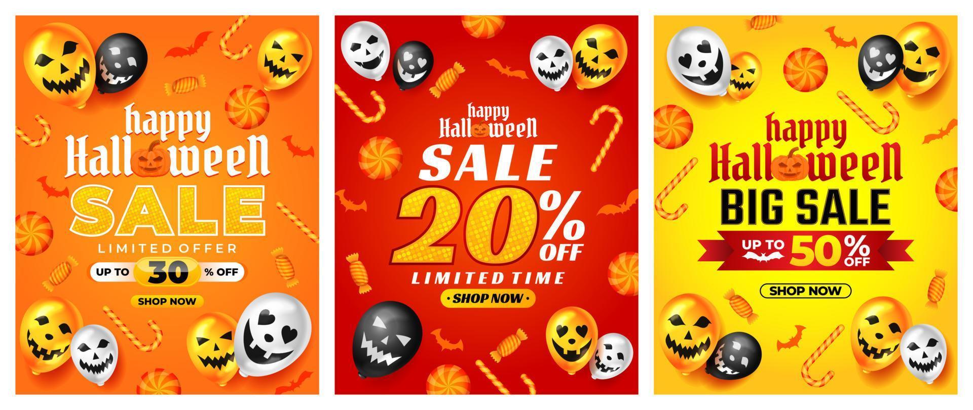 Halloween Sale Promotion  with scary balloon and candy vector, happy halloween background for business retail promotion, banner, poster, social media, feed, invitation vector
