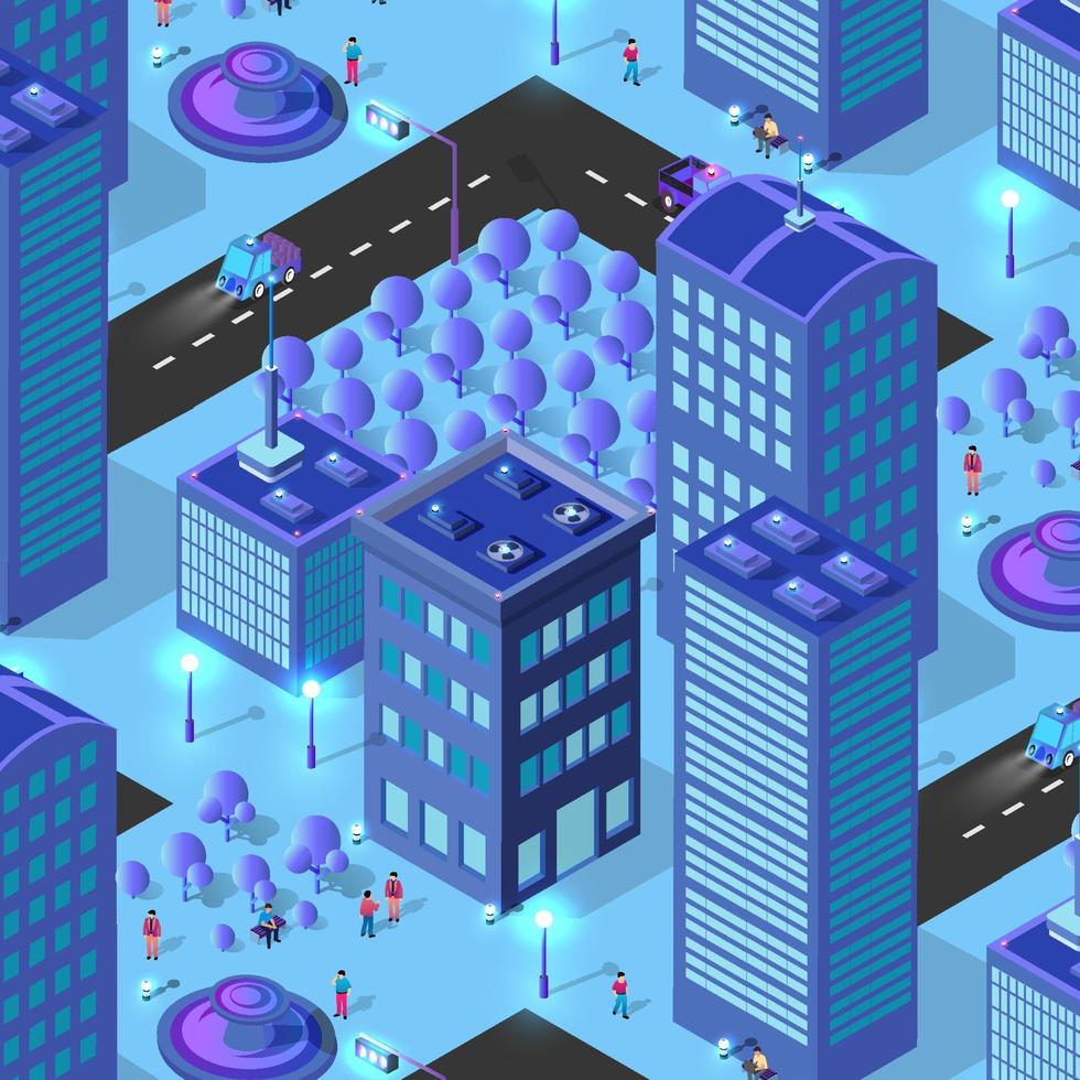 The night city background 3D illustration neon ultraviolet of urban infrastructure isometric buildings vector