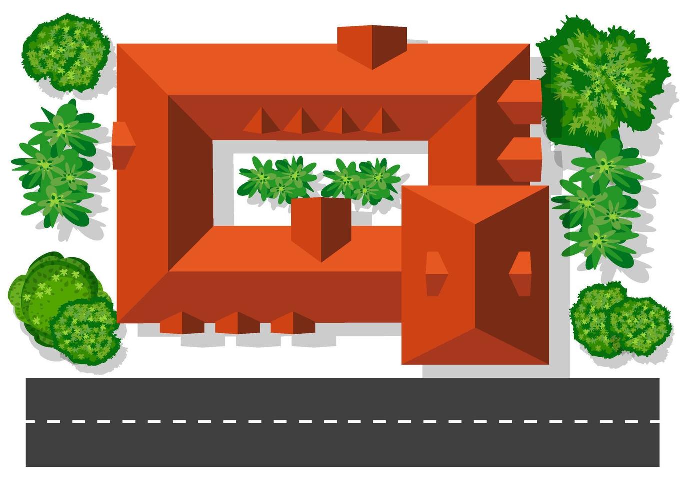 vista superior de la ciudad. calle urbana con casas y árboles ilustración 3d vector
