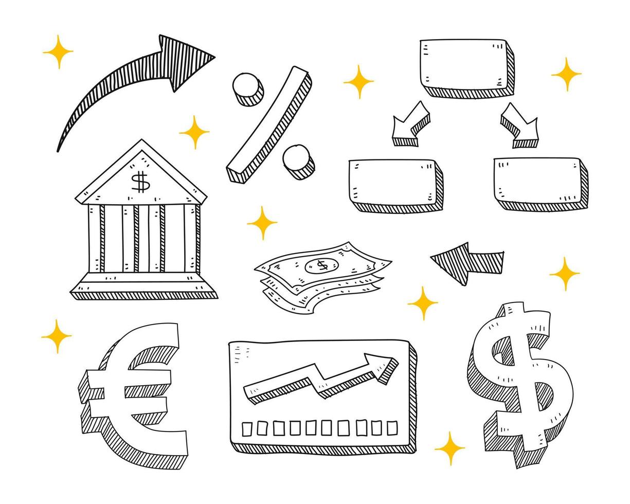 Set of hand drawn doodle business icons. Vector illustration isolated on white background