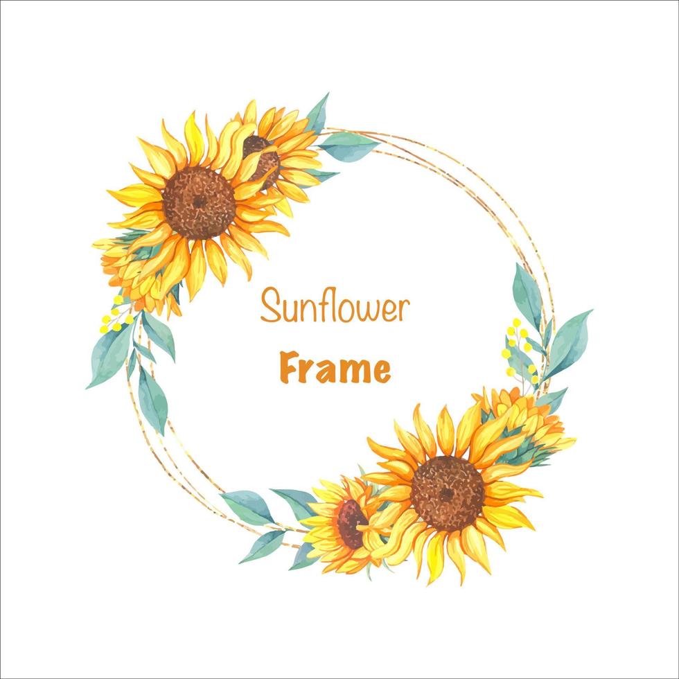 Wreath with sunflowers, watercolor illustration isolated vector