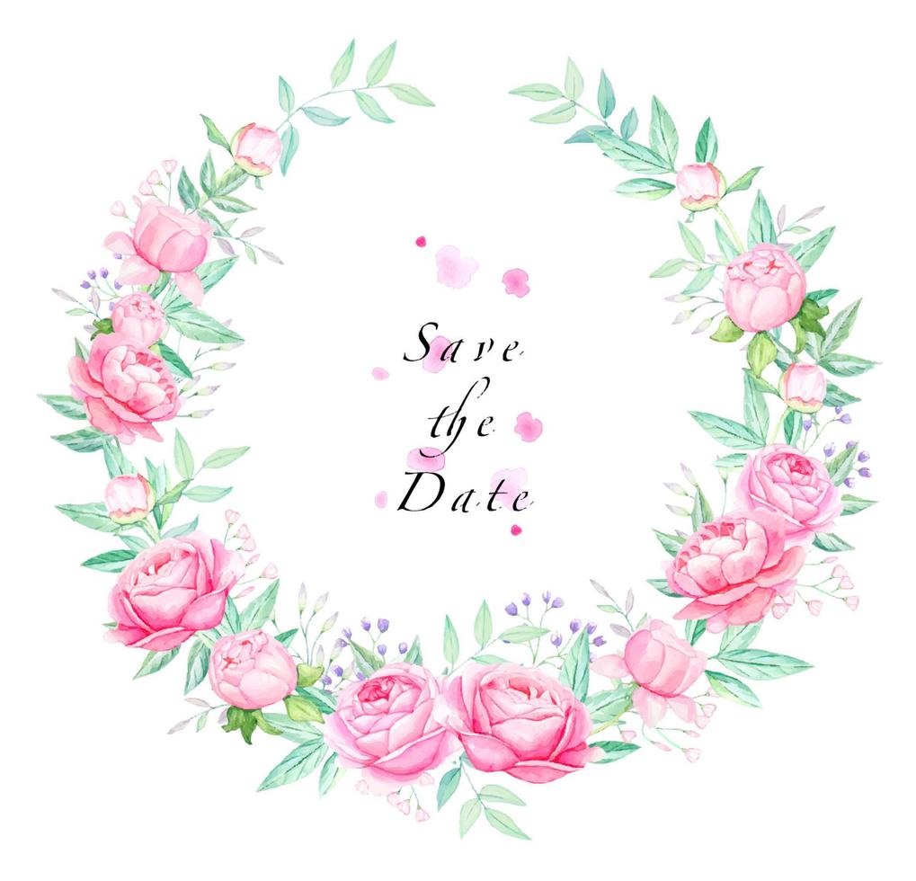 Watercolor floral wreath with peonies vector