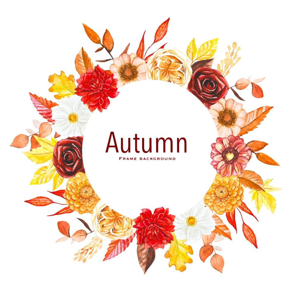 hermoso marco de otoño con flores amarillas y burdeos y hojas secas vector