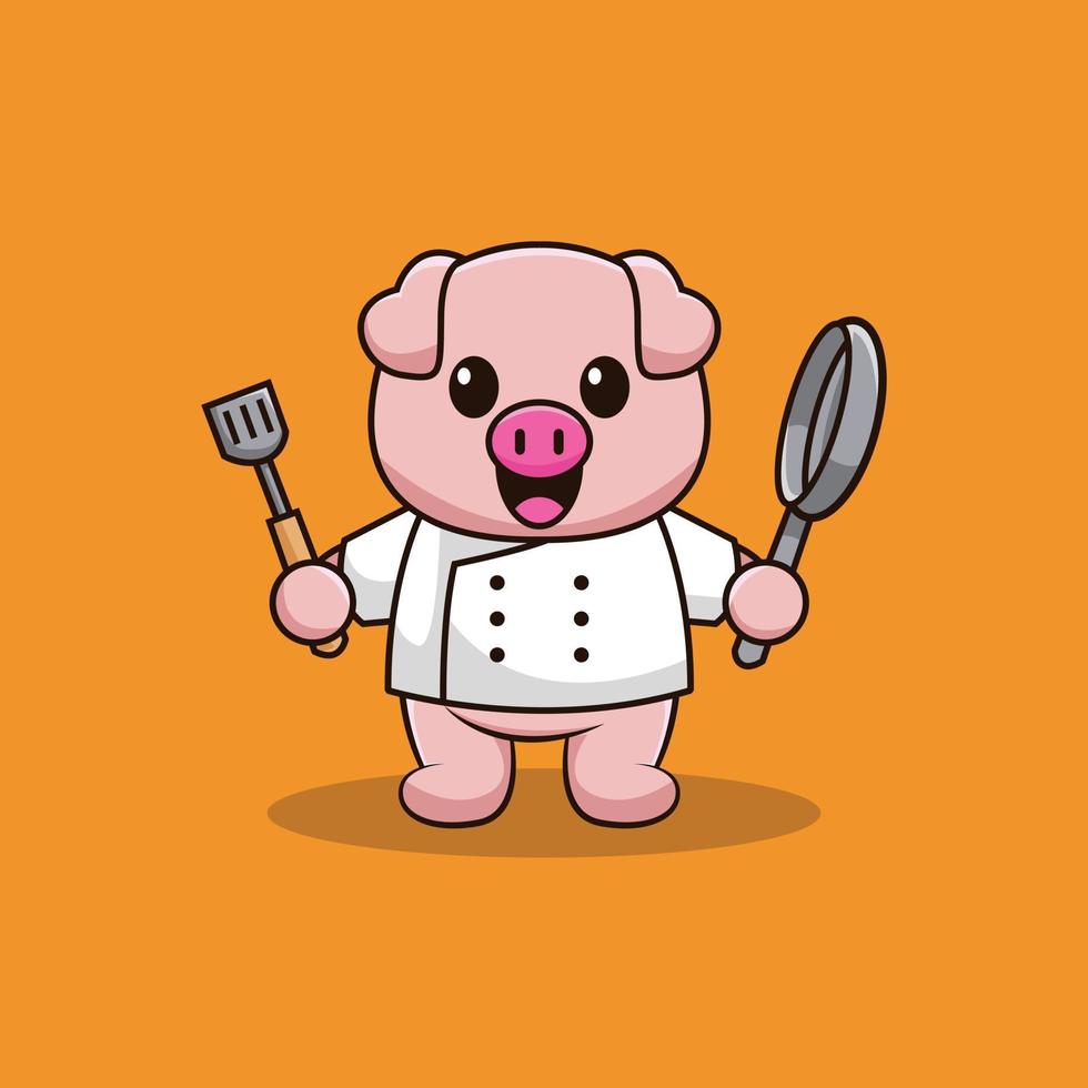 lindo personaje de logotipo de chef de cerdo vector