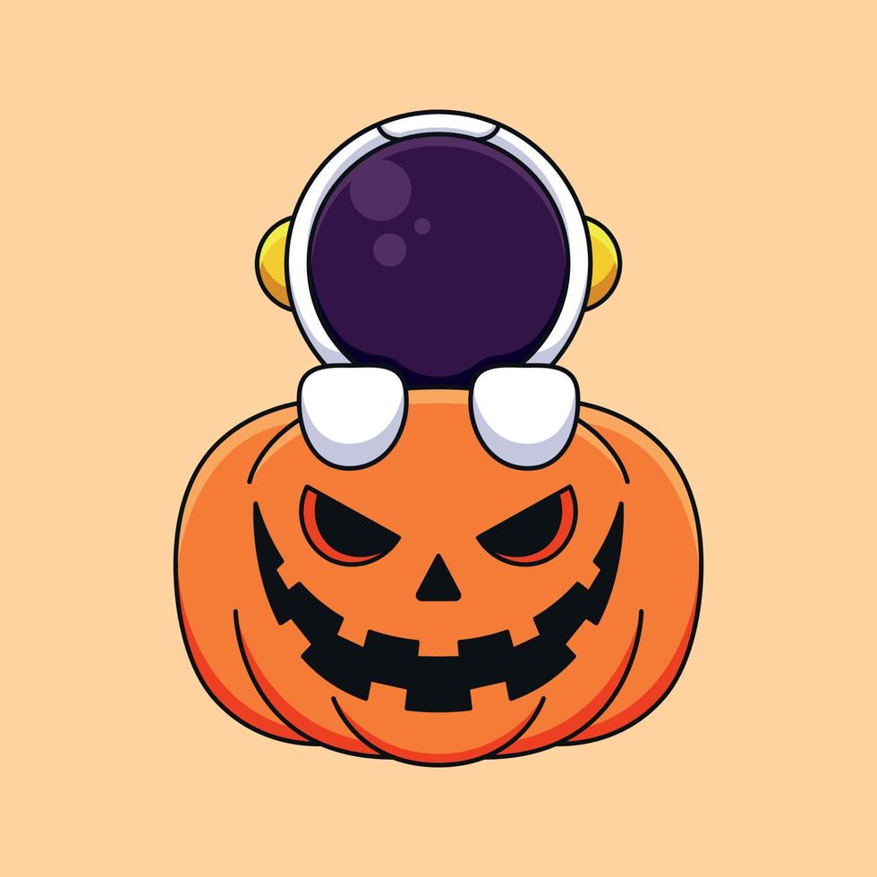 cute pumpkin astronaut halloween cartoon mascot doodle art hand drawn concept vector kawaii icon illustration