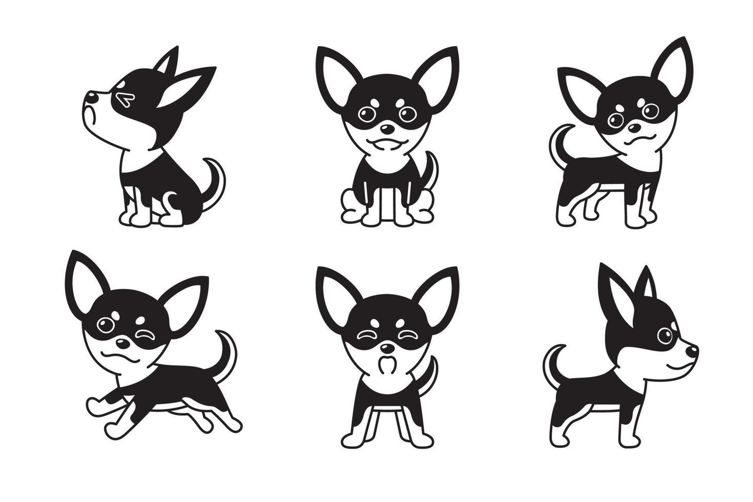 conjunto de dibujos animados de vector de perro chihuahua de color blanco y  negro 12697726 Vector en Vecteezy