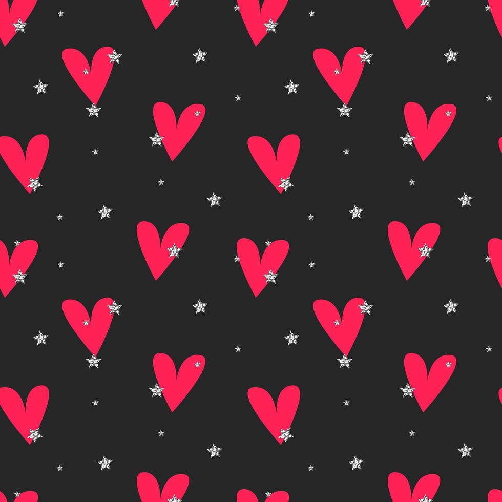 Pattern Love and Passion. Shiny silver stars and pink hearts on dark  background. Valentines Day background. Romantic wallpaper design with love  symbol. 12697762 Vector Art at Vecteezy