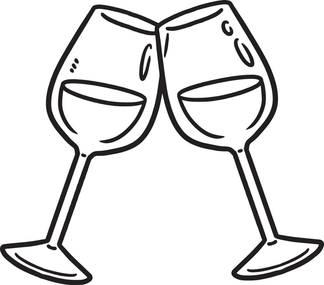 Two Glass of Wine Isolated Coloring Page for Kids vector