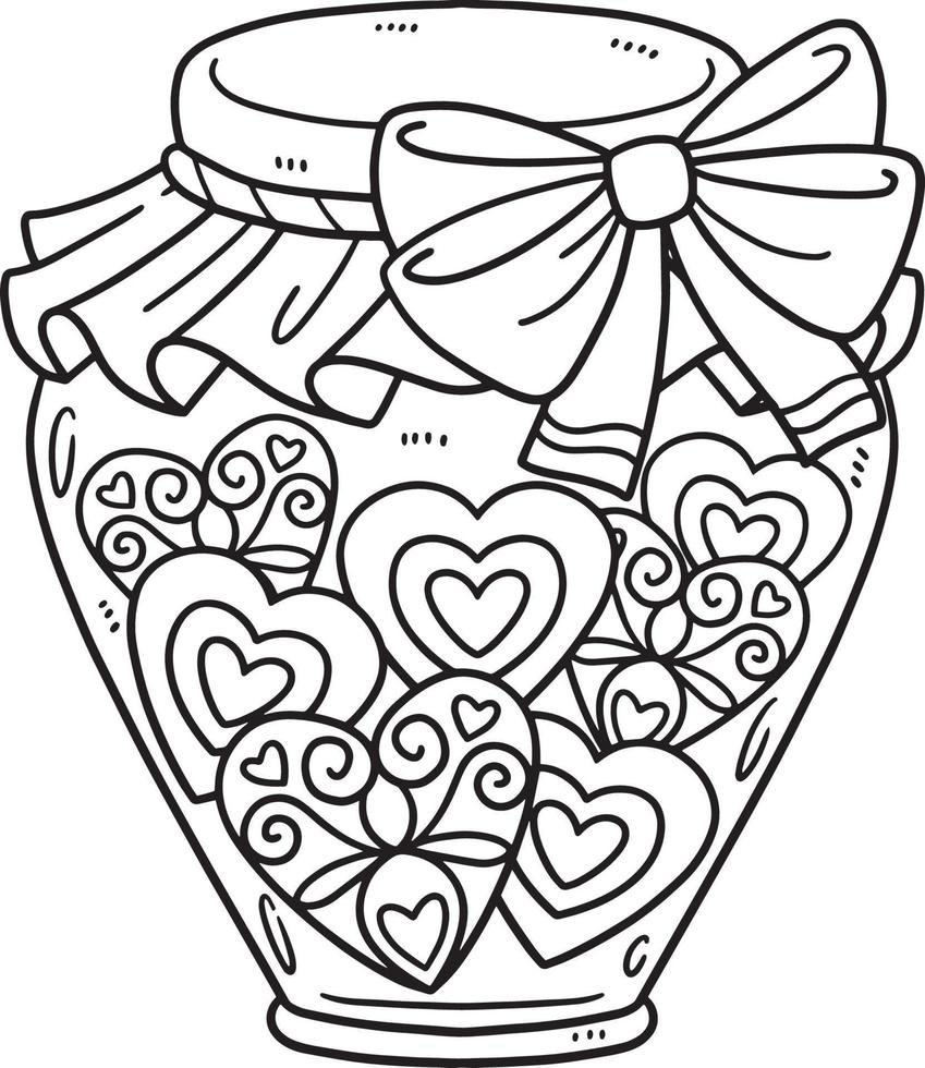 Jar of Hearts Isolated Coloring Page for Kids vector