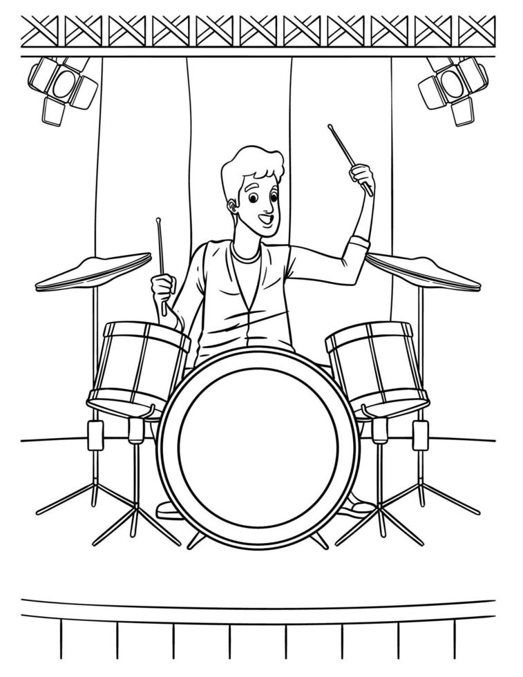 baterista para colorear para niños vector