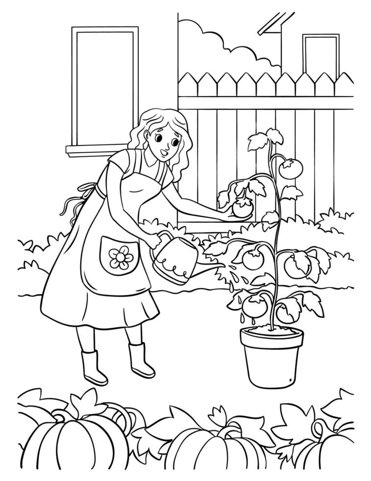 Gardening Coloring Page for Kids vector