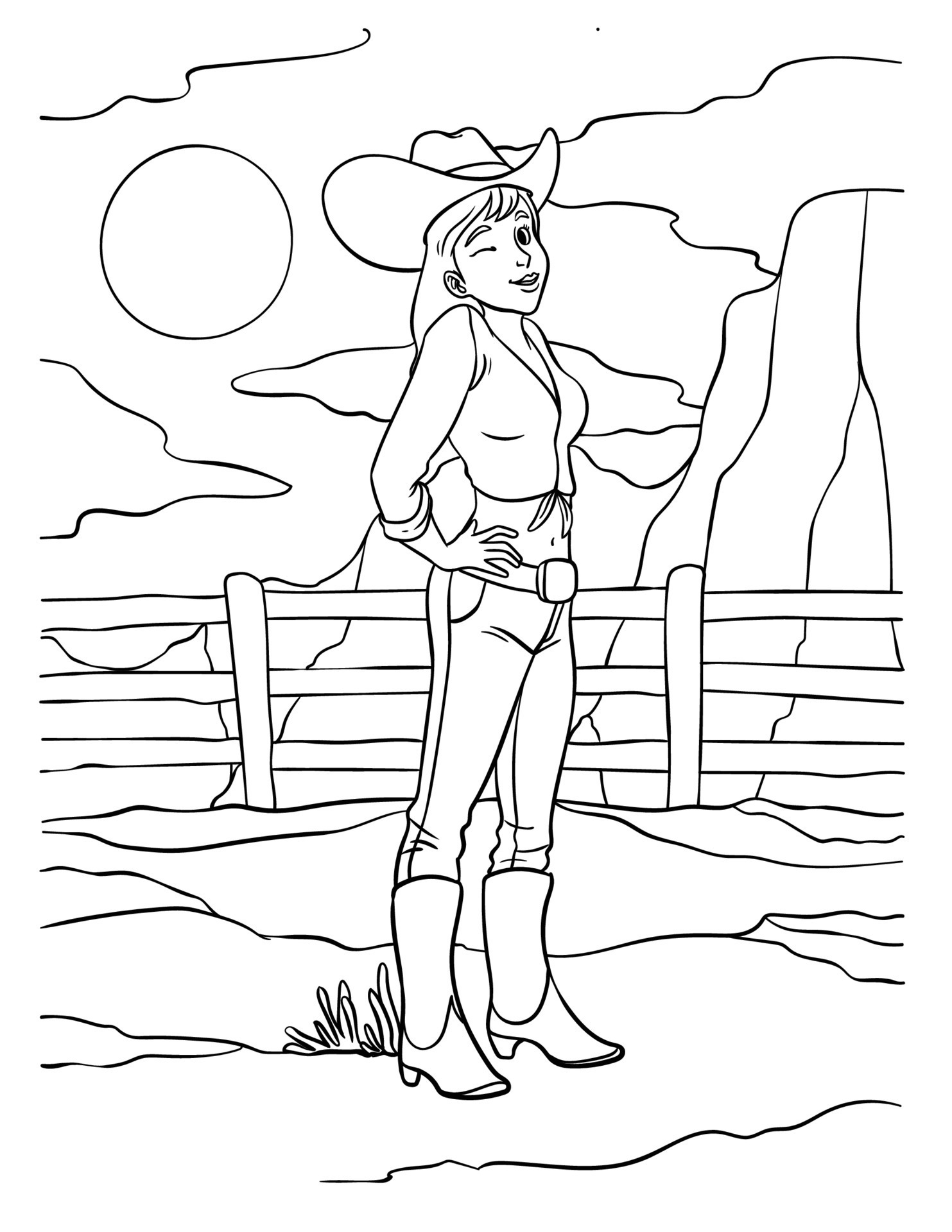 cowgirl-coloring-page-for-kids-12697795-vector-art-at-vecteezy