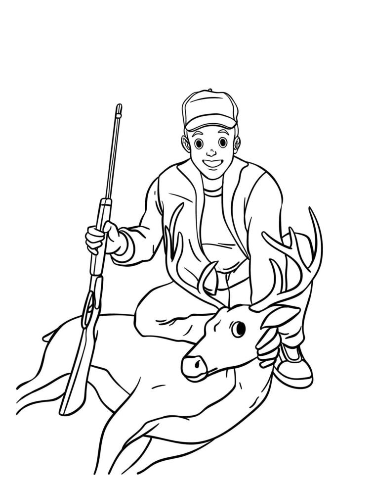 Página para colorear aislada de caza de ciervos para niños vector