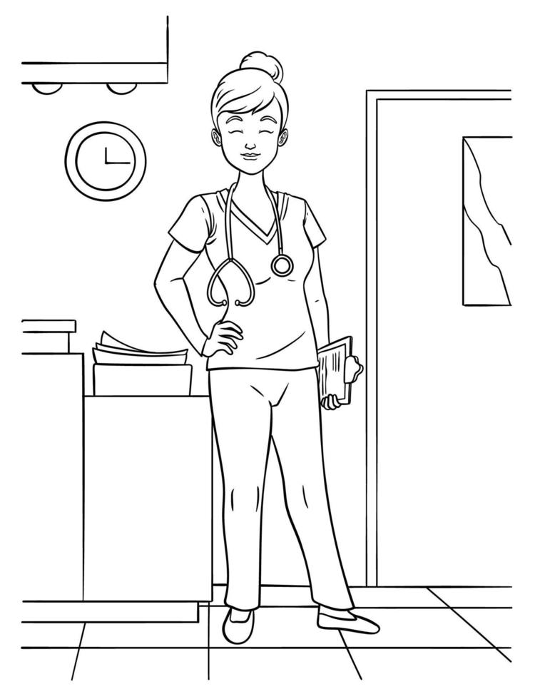 Nurse Coloring Page for Kids 12697800 Vector Art at Vecteezy