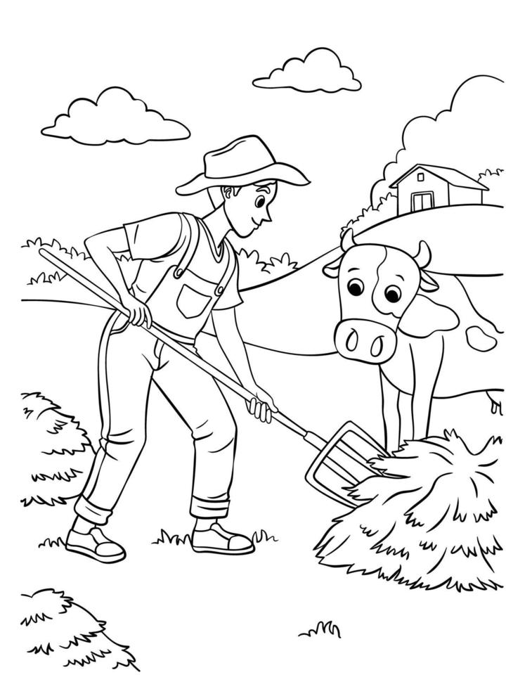 Farmer Coloring Page for Kids vector