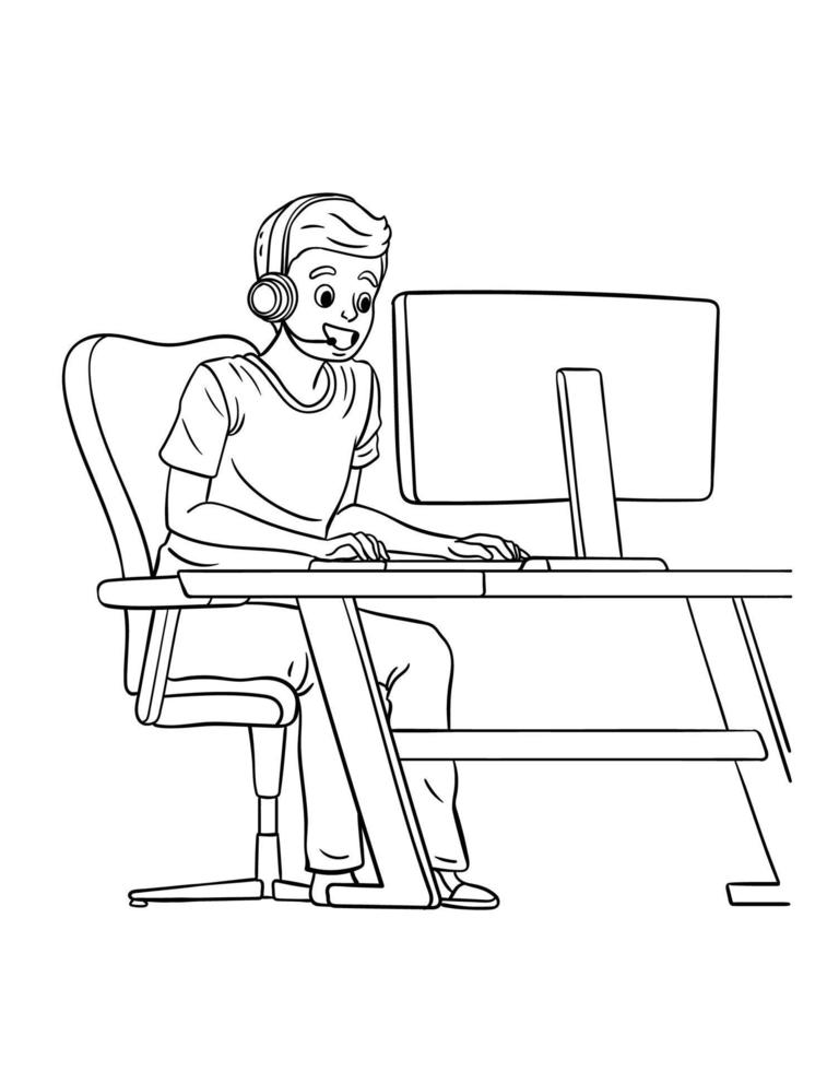 Gamer Isolated Coloring Page for Kids vector