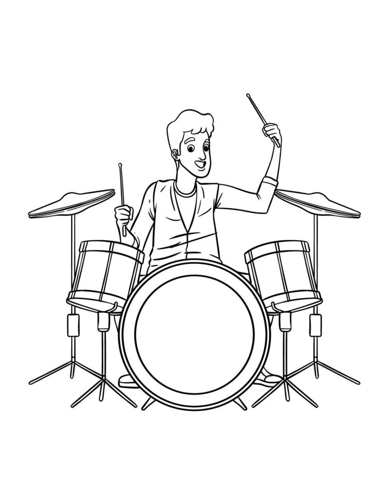 Drummer Isolated Coloring Page for Kids vector